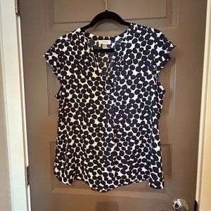 Calvin Klein Navy & White Polka Dot Flutter Sleeve Blouse